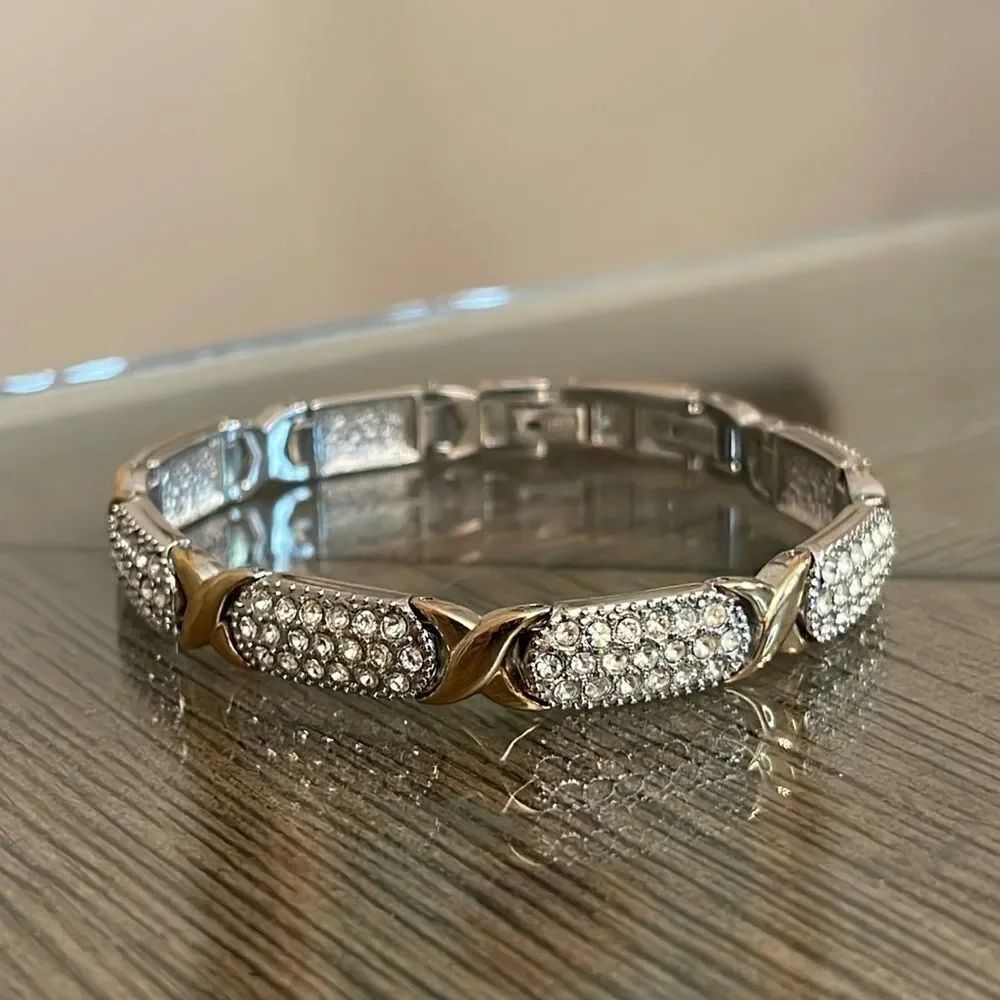 Vintage Two-tone Watch Bracelet with Rhinestones